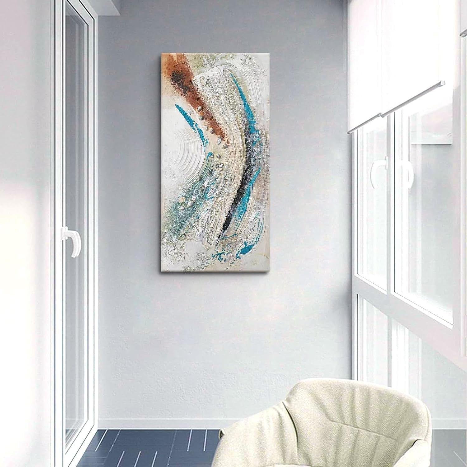 Framed Abstract Canvas Wall Art Blue Grey White 3D 30x60cm