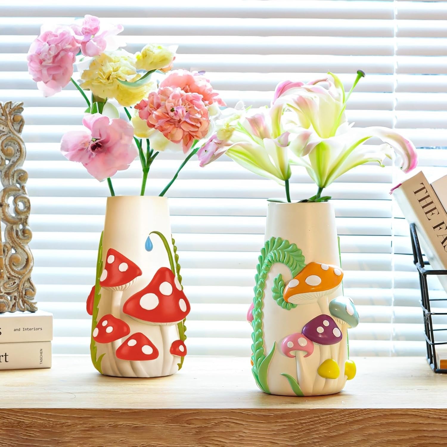 Colourful Mushroom Vase Funky Resin Flower Vase Cute Table Home Decor