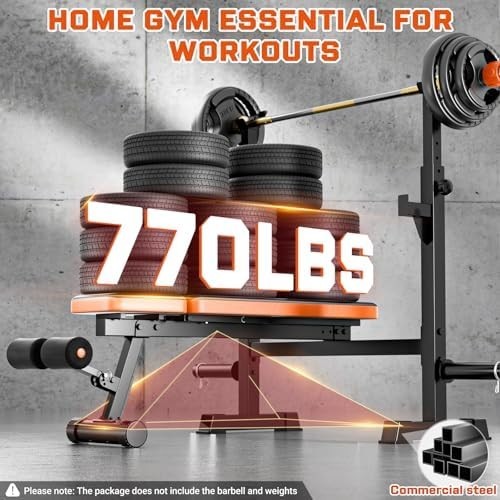Adjustable Weight Bench Incline Flat Squat Rack Home Gym 770lbs Capacity