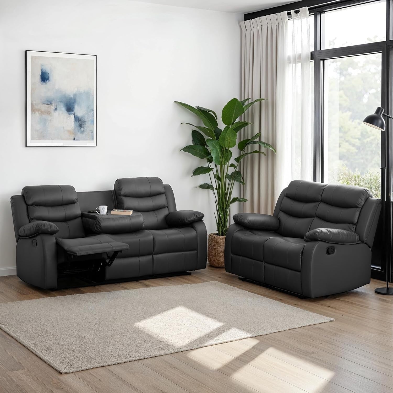 3+2 Seater Recliner Sofa Set Faux Leather Grey Lounge Suite Home Cinema