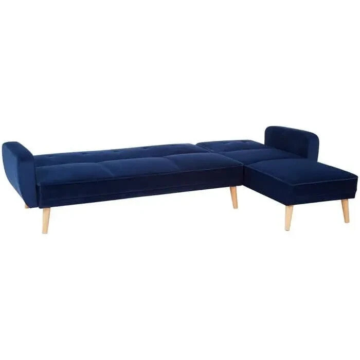 Navy Velvet Corner Sofa Bed 3 Seater Modern L-Shaped Soft Touch Couch