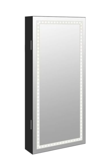 LED Wall Mounted Jewelry Cabinet Mirror Lockable Organizer Storage Unit