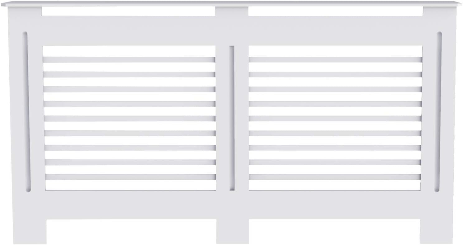 Extra Large White Radiator Cover Cabinet 92cm MDF Horizontal Slat Heater Shelf