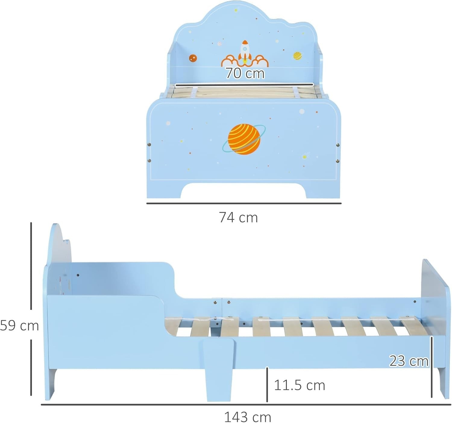 Kids Toddler Bed with Safety Rails Wooden Low Frame Boys Girls Bedroom Blue