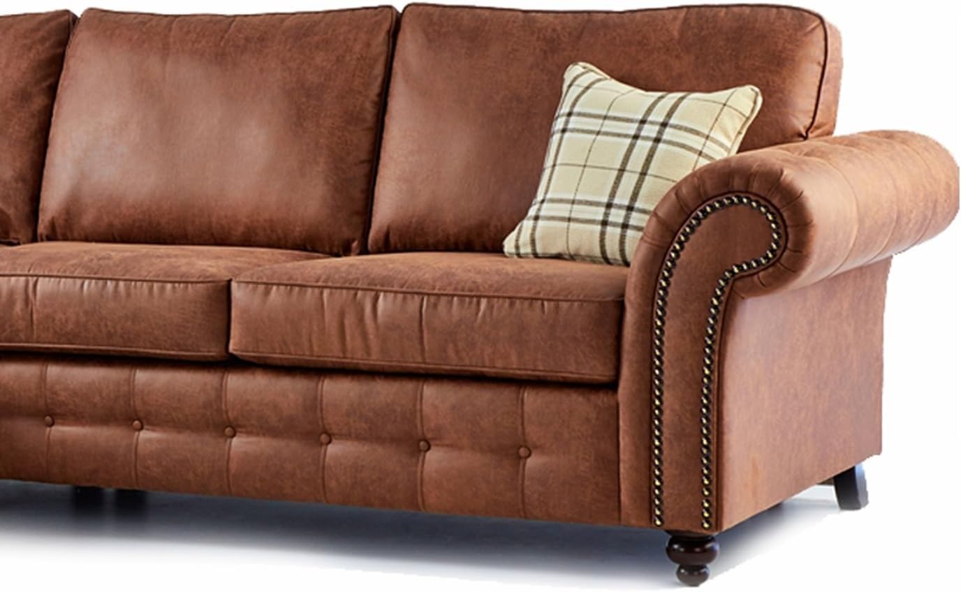 Tan Brown Leather Chesterfield Corner Sofa 5 Seater – Country Style Comfort