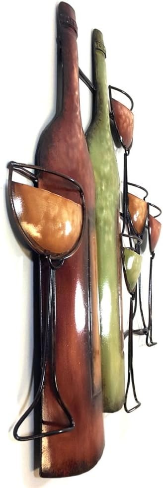 Wine Bottle & Glasses Metal Wall Art 52x51cm Kitchen Decor