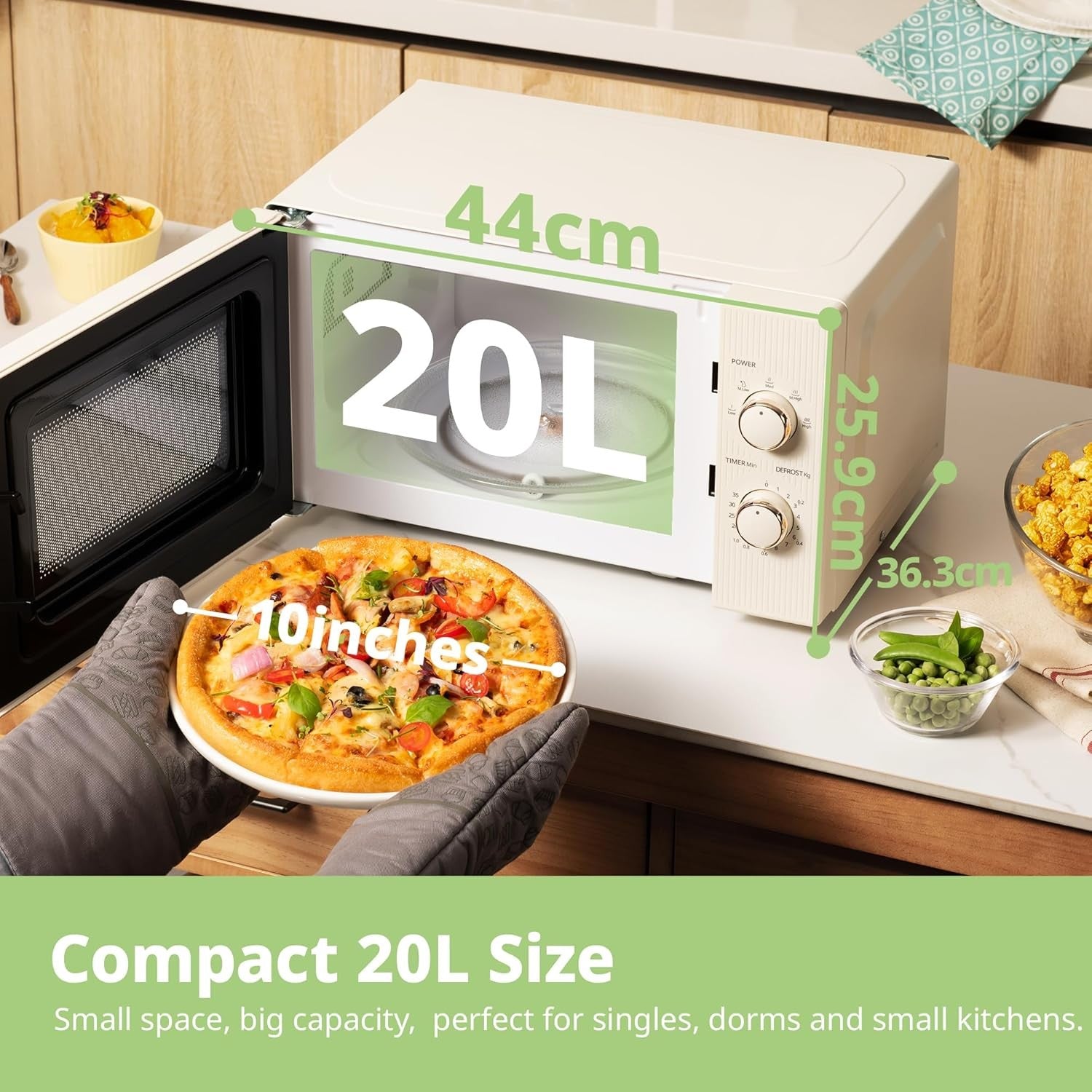20L 700W Compact Microwave Cream 5 Power Defrost Lock