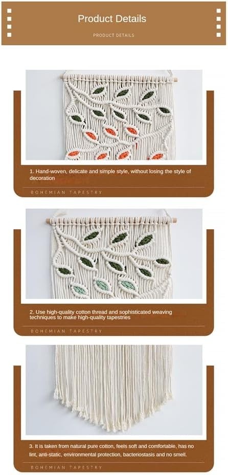 Green Leaf Macrame Wall Hanging 40x80cm Boho Woven Tapestry