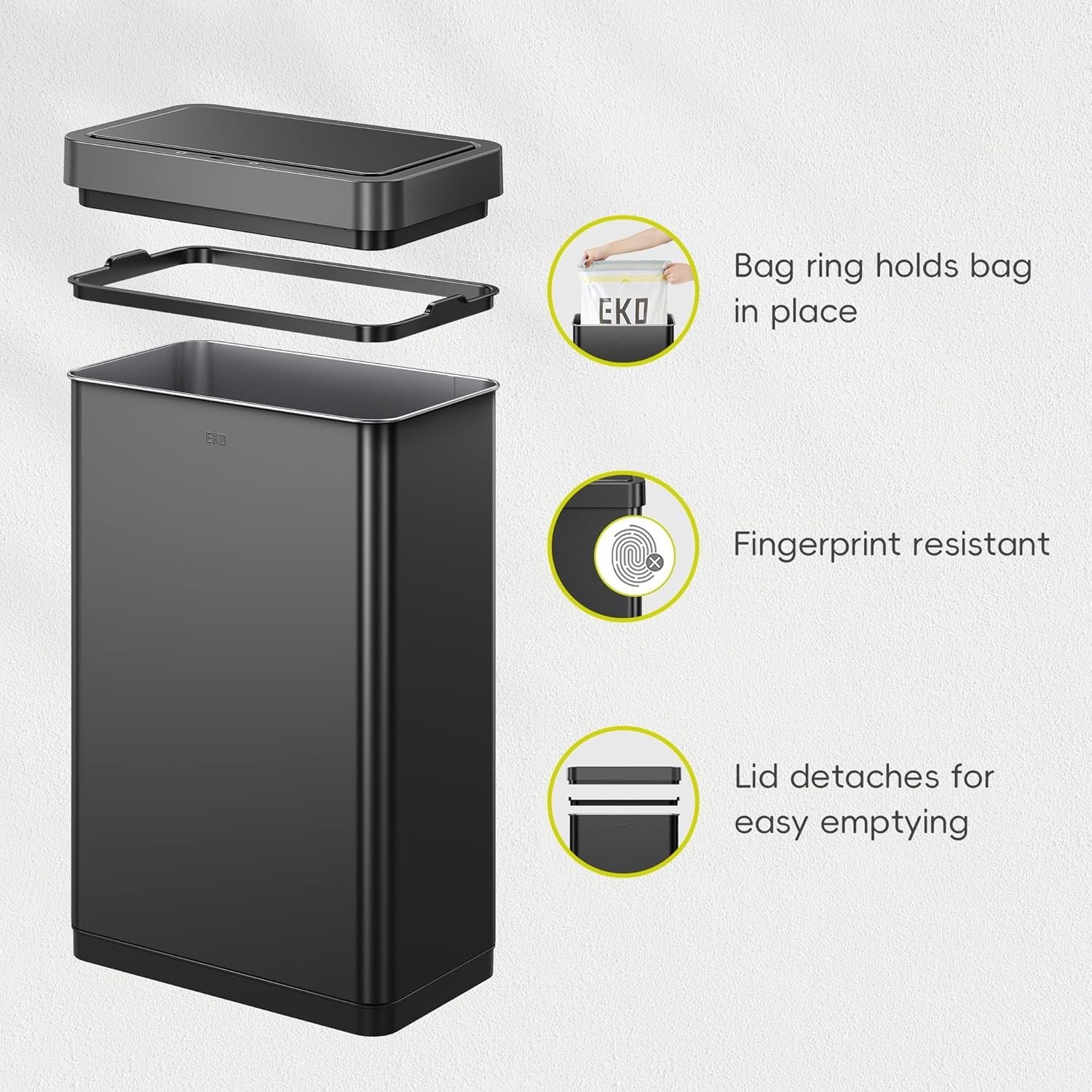 80L Motion Sensor Kitchen Bin Matte Black Stainless Steel