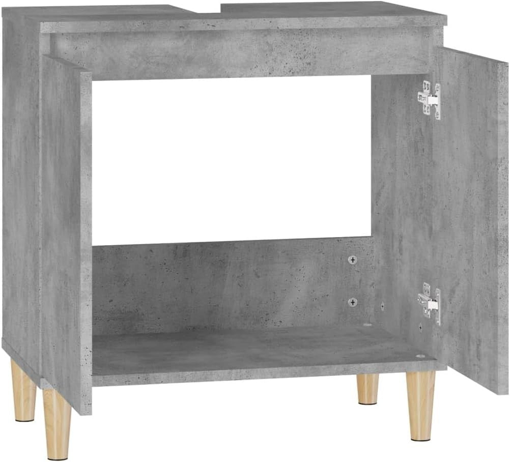 Concrete Grey Under Sink Bathroom Cabinet 58x33x60cm – Modern Vanity Storage