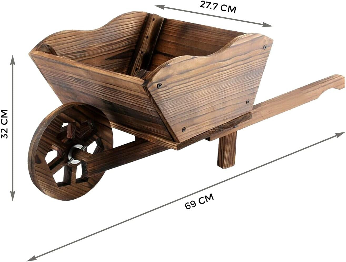 Wooden Wheelbarrow Planter – Rustic Garden Decor w/ Rotating Wheel Heavy Duty