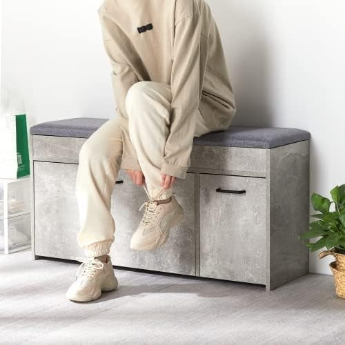 Modern Grey Shoe Storage Bench Seat Flip Drawer Entryway Hallway Wooden Unit