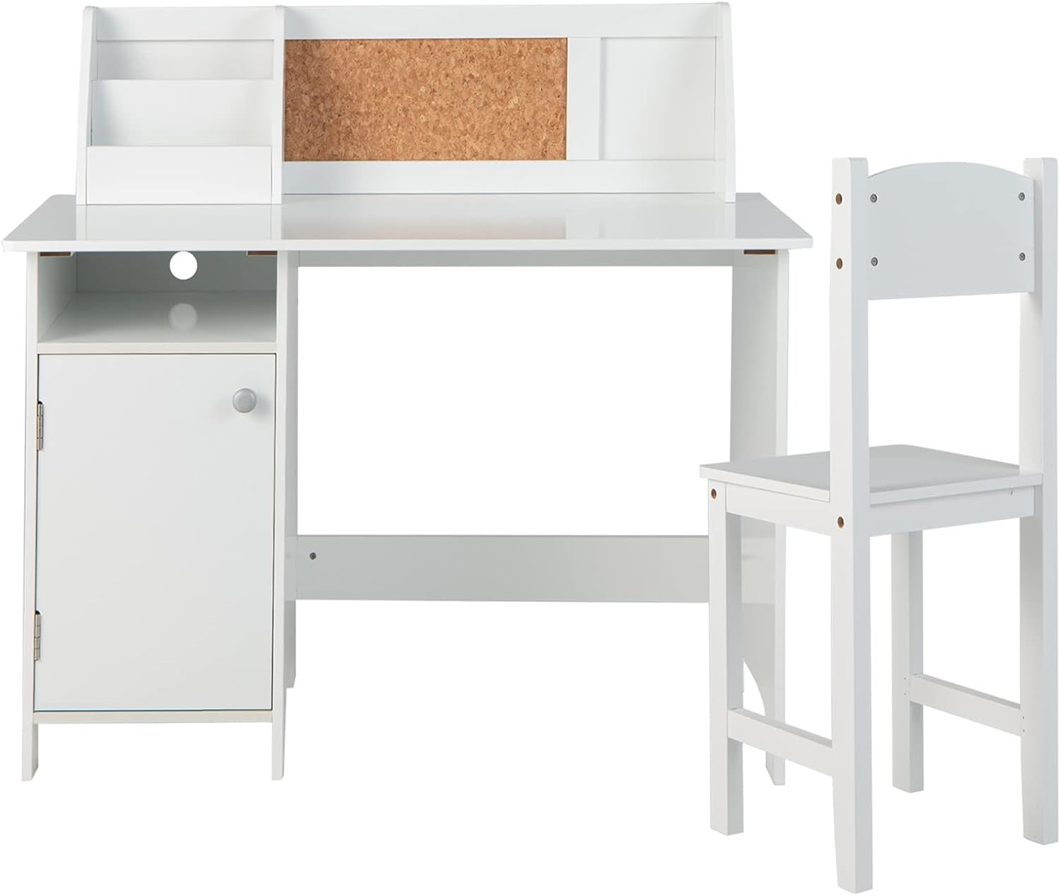 Kids Study Desk & Chair Set with Storage Cabinet, Cork Board, Ergonomic Design