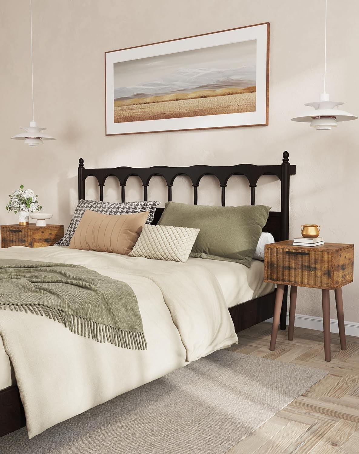 Rustic Wood Bedside Tables Set of 2 – Small Nightstands with Drawer & Tall Legs