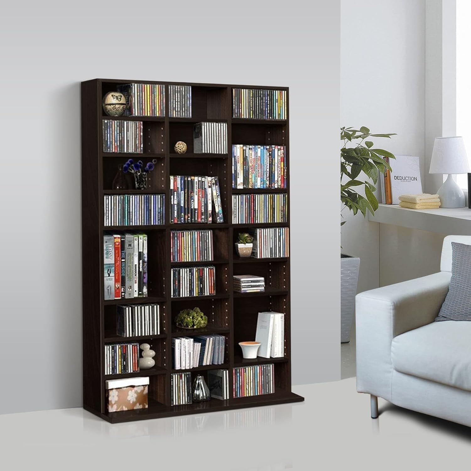 837 CD 396 DVD Storage Cabinet Adjustable Media Shelf Bookcase Brown