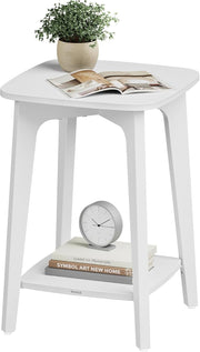 White Small Side Table with Lower Shelf, Modern Bedside Table for Small Spaces