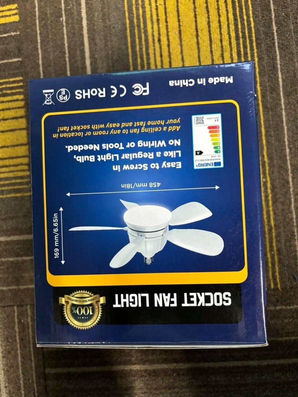 GuKKK Ceiling Fan with Light, E27 Socket, 3-Speed, Dimmable LED, White