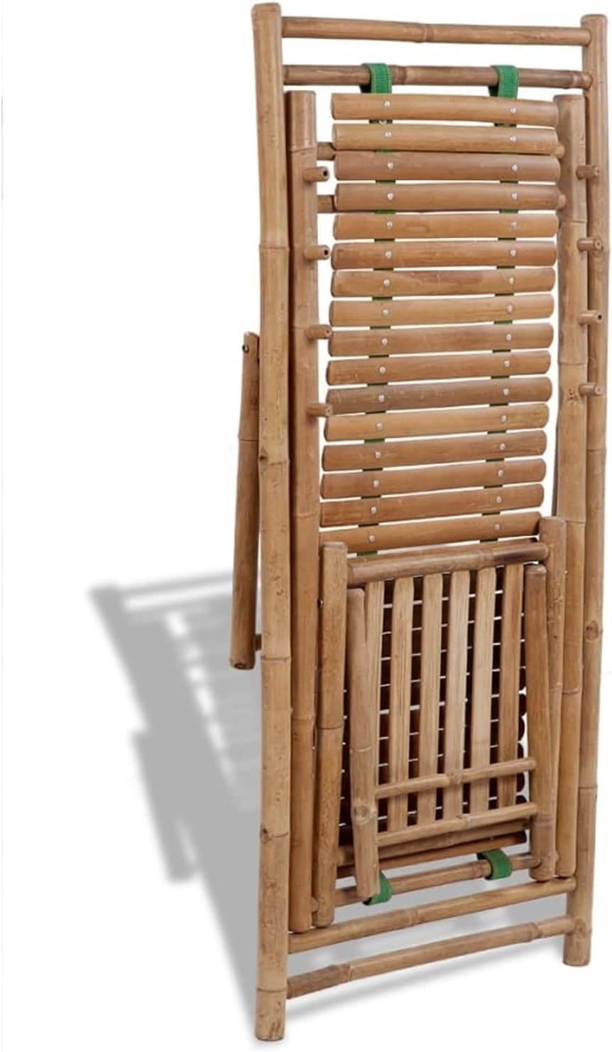 Outdoor Bamboo Reclining Deck Chair with Footrest – Foldable Sun Lounger