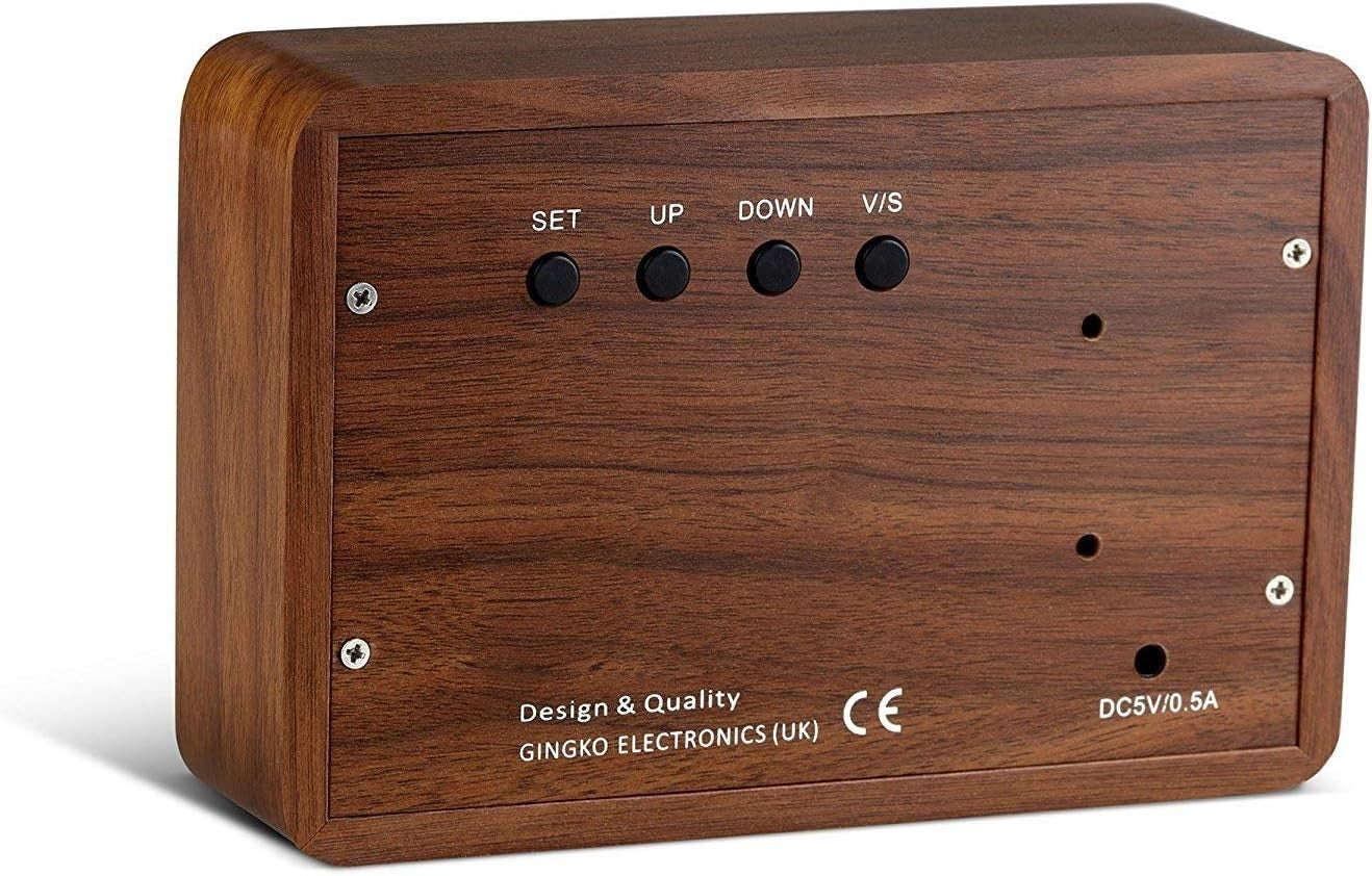 Wood Digital Alarm Clock LED Display Silent Touch Control Bedside Desk Clock
