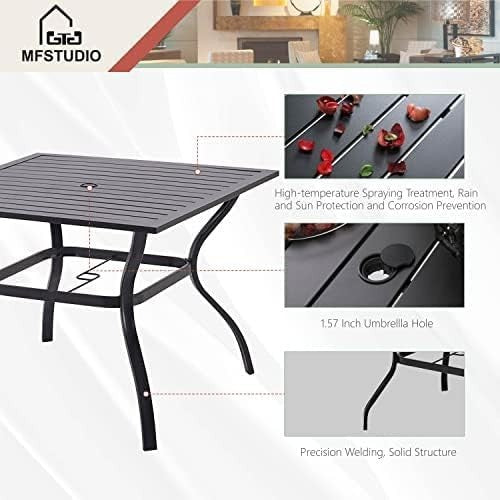 Outdoor 5-Piece Patio Dining Set with Metal Table & Rattan Chairs + Umbrella