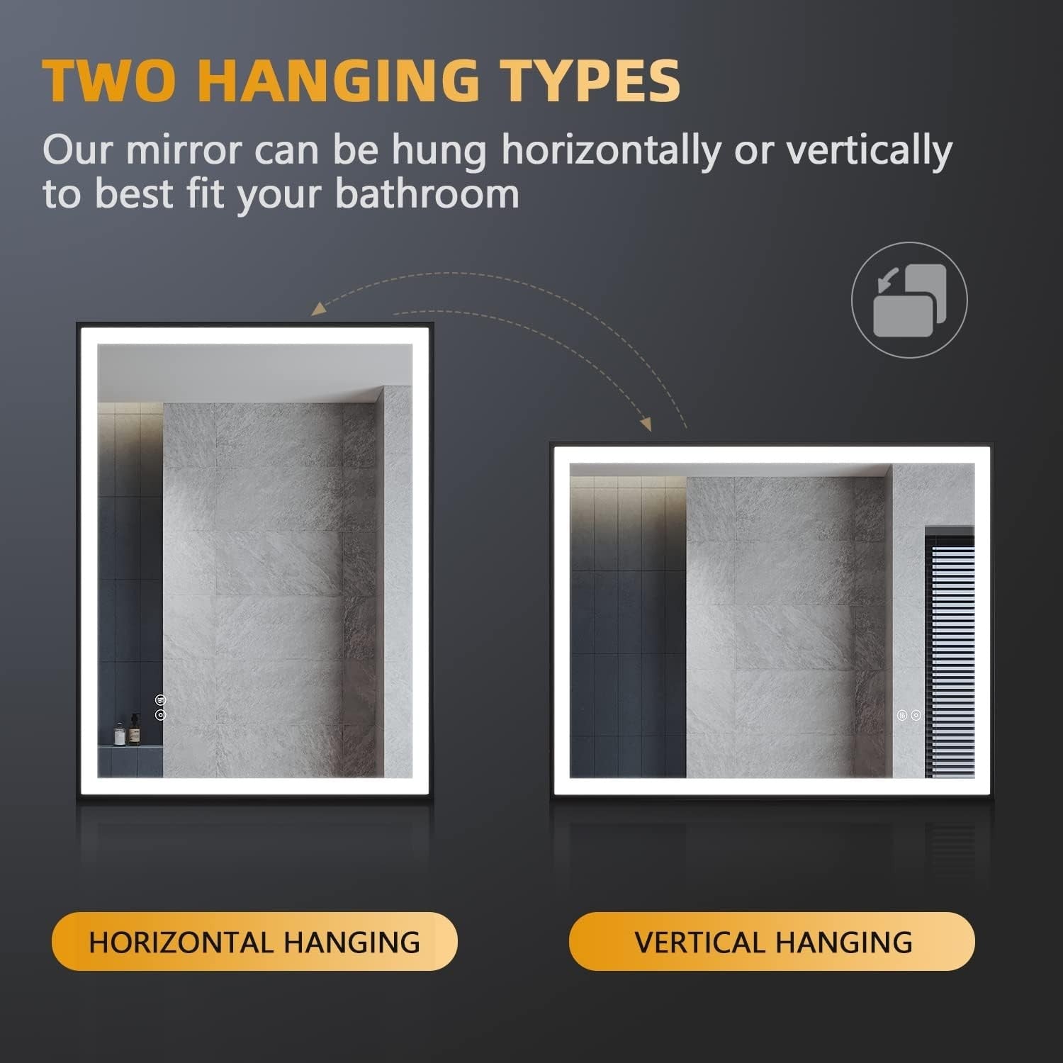 LED Bathroom Mirror 80x60cm Anti-Fog Wall Mounted Black Frame Light Touch