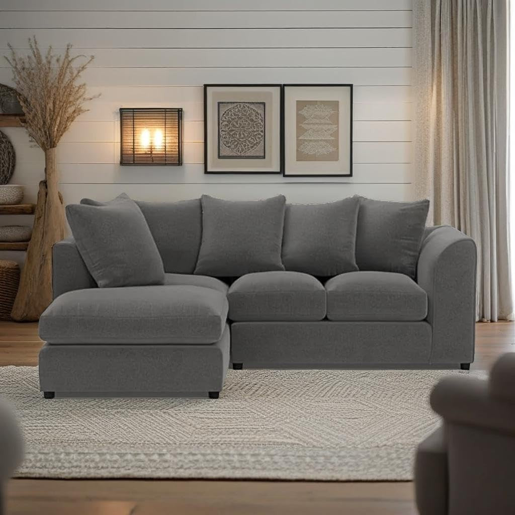 Grey L Shaped 4 Seater Modular Sofa – Left Hand Space-Saving Corner Couch
