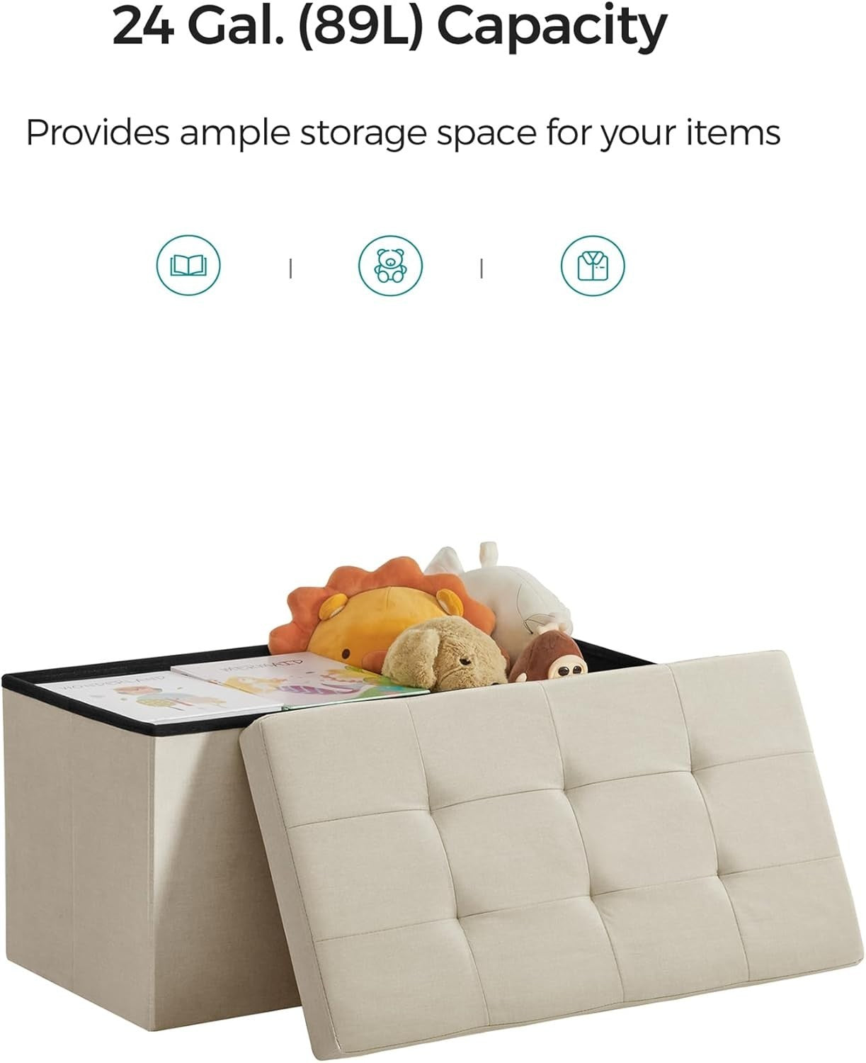 Camel Brown Folding Ottoman Bench 76cm Linen Storage Seat Footstool 89L Box