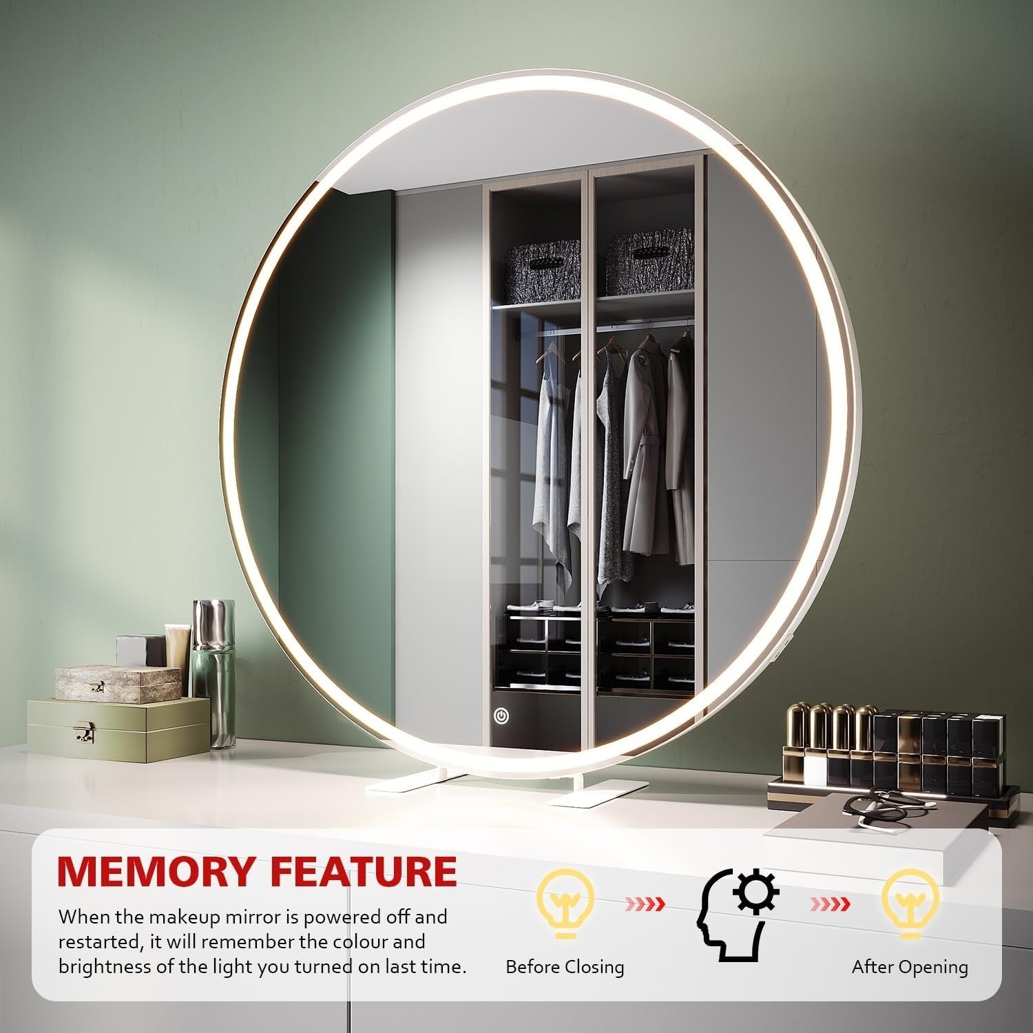 Hollywood Vanity Mirror with LED Lights, Touch Control, 3 Colors, 80cm