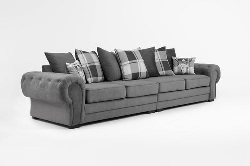 4 Seater Suede Fabric Sofa Set Grey – 2 Piece Small Modern Couch UK