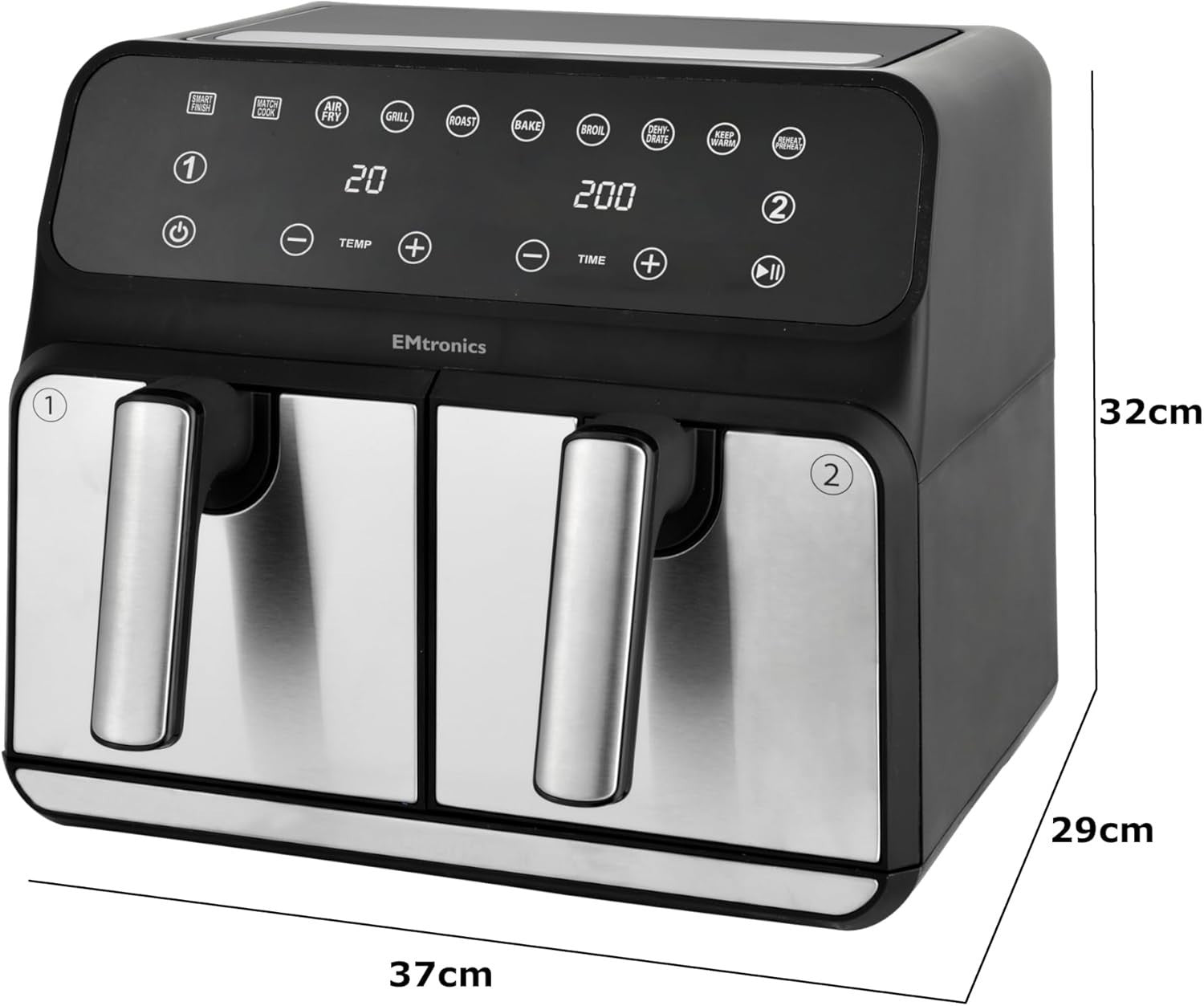 Dual Basket Air Fryer 8L 2500W Oil Free Touch Control 8 Presets Timer