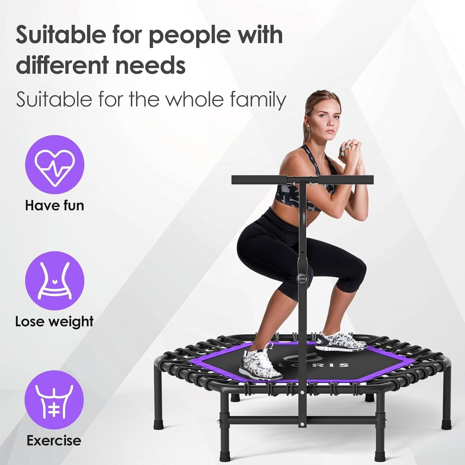 45in Springless Fitness Rebounder Adjustable Handle Quiet Indoor