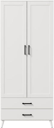 Modern White Wardrobe 2 Doors 2 Drawers Bedroom Clothes Storage Unit