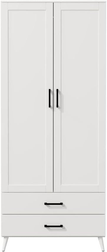 Modern White Wardrobe 2 Doors 2 Drawers Bedroom Clothes Storage Unit