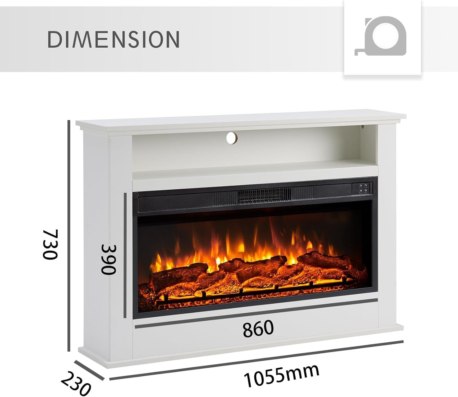 Electric Fireplace Heater 41” LED Flame Effect Surround White MDF