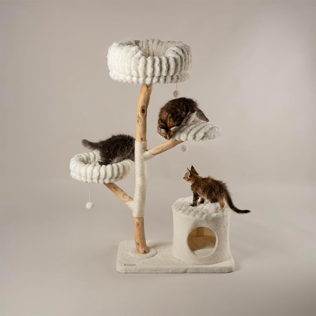 Large Luxury Cat Tree Scratching Tower with Natural Wood Perches & Condo