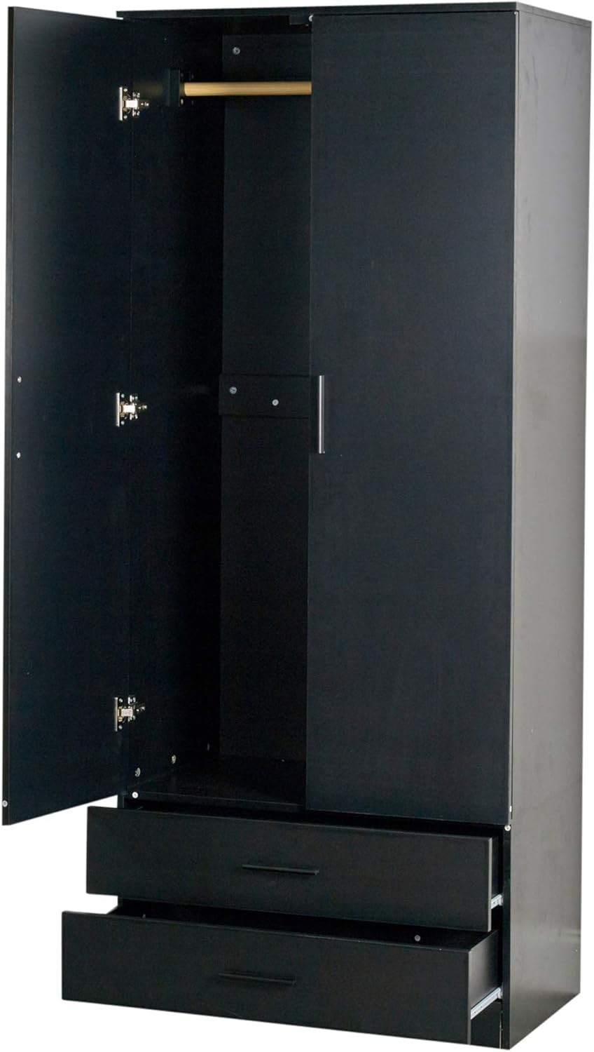 Black 2 Door Wardrobe with Drawers Hanging Rail Storage Bedroom Unit