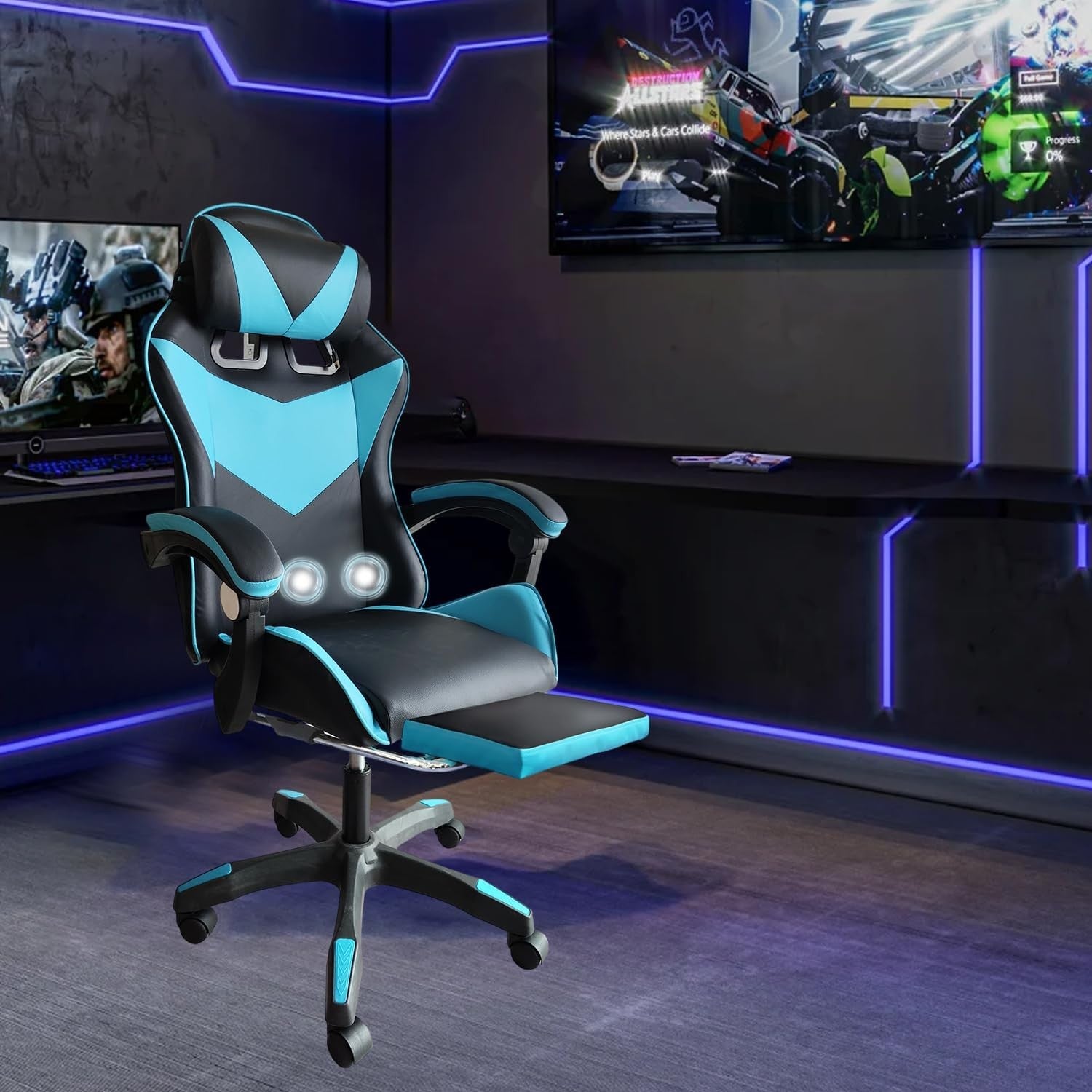Gaming Chair with Lumbar Cushion, Headrest & Adjustable Office Chair with Footre