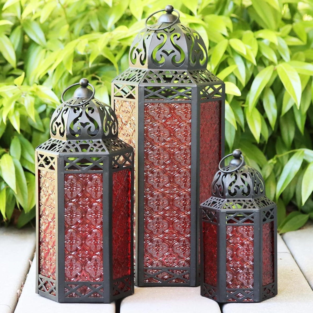 S Set of 3 Red Moroccan Candle Lanterns Home Decor