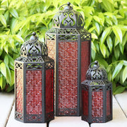 S Set of 3 Red Moroccan Candle Lanterns Home Decor