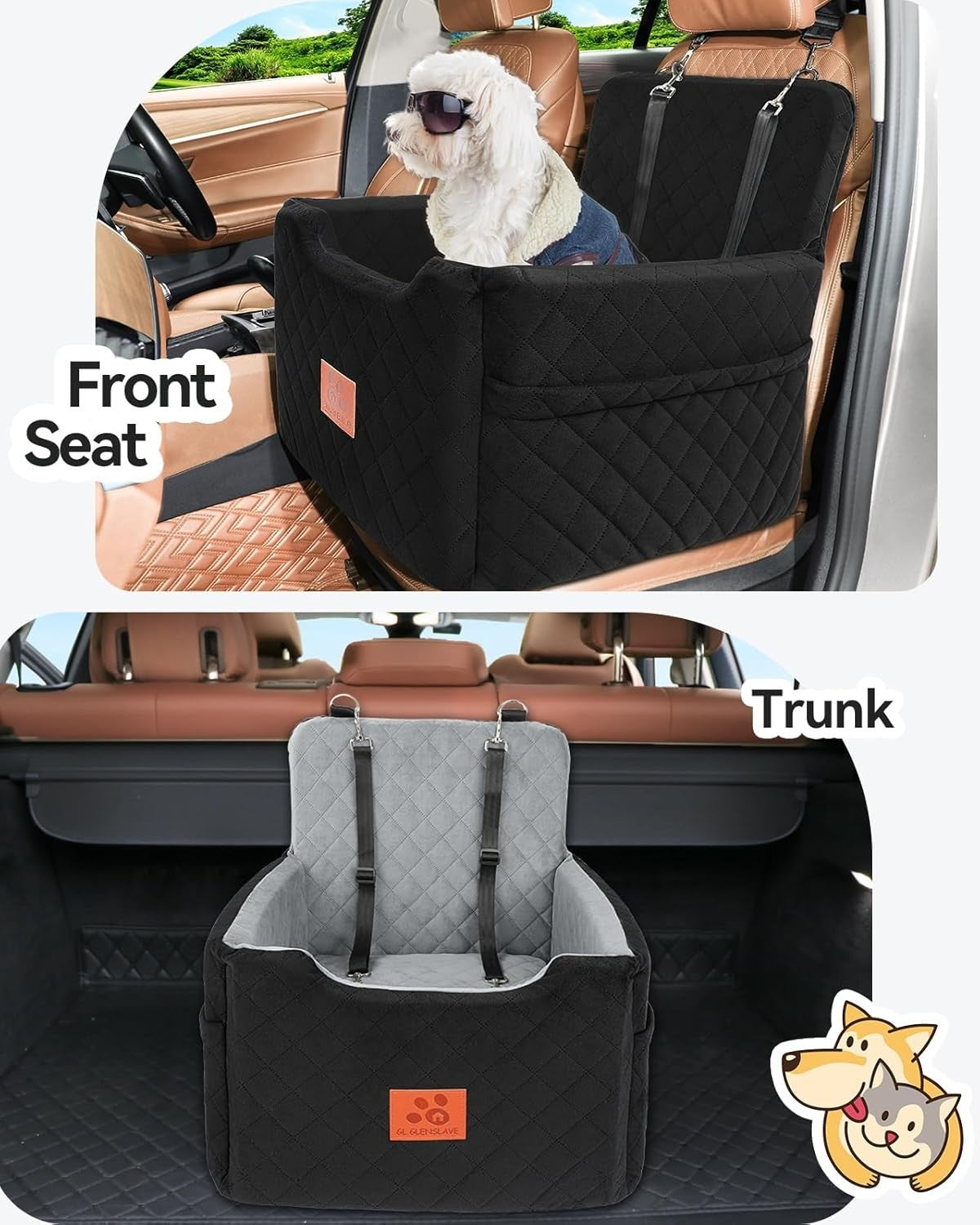 Dog Car Booster Seat Memory Foam Travel Bed Washable for Small Dogs