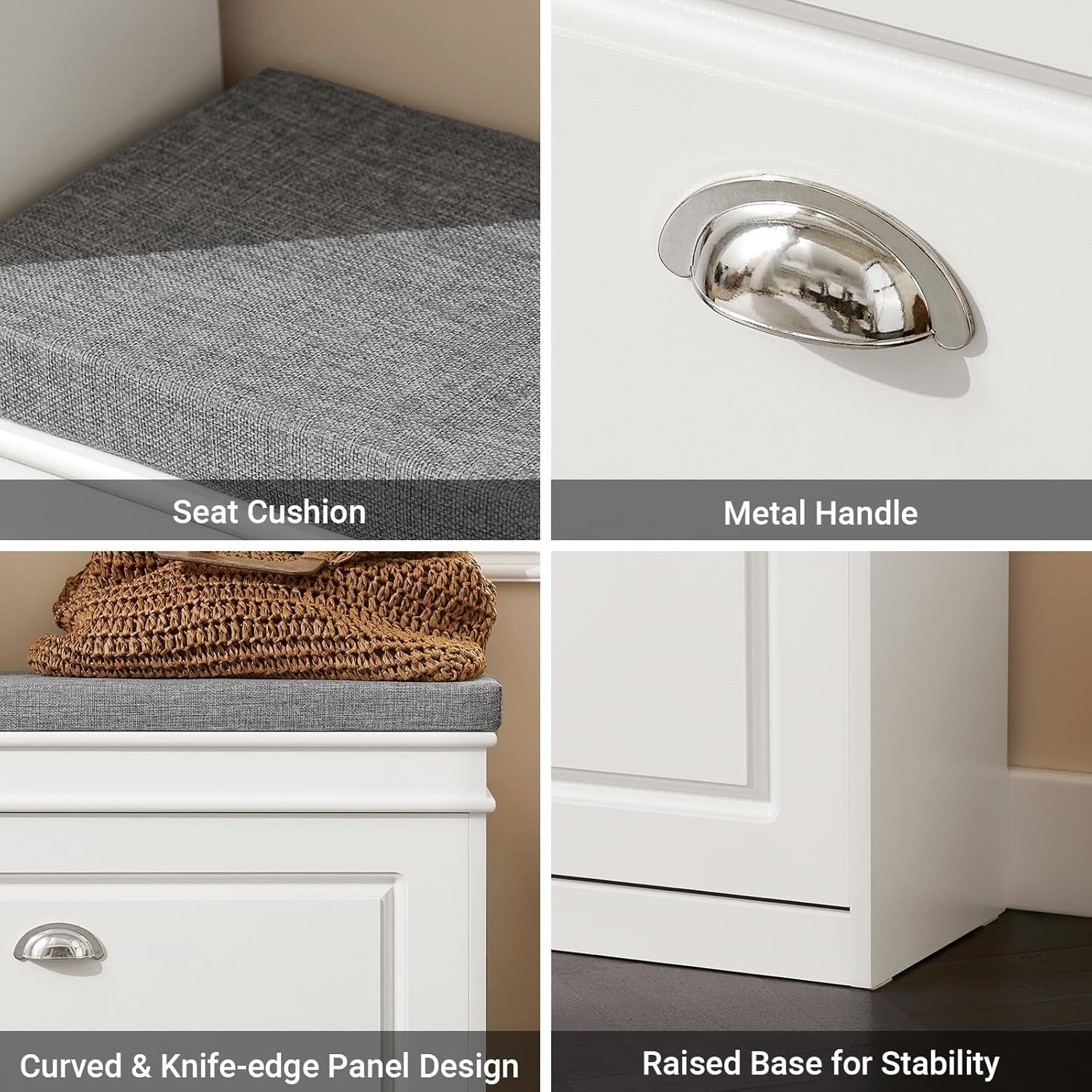 Compact White Shoe Storage Bench with Flip Drawer & Cushion, 150kg Load