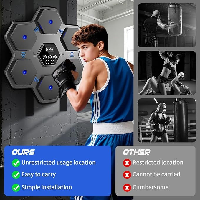 Smart Music Boxing Machine Wall Mount Bluetooth LED Punch Trainer Home Gym