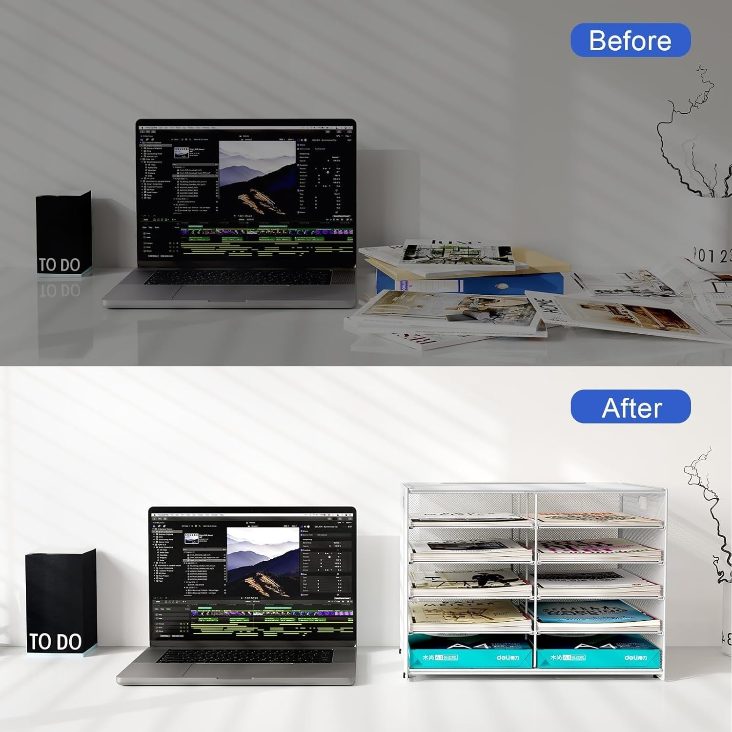 5-Tier Desktop Mesh Filing Tray 10 Compartments A4 Paper Organiser White