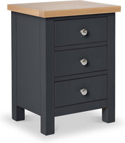 Charcoal Grey 3 Drawer Bedside Table with Solid Oak Top Fully Assembled