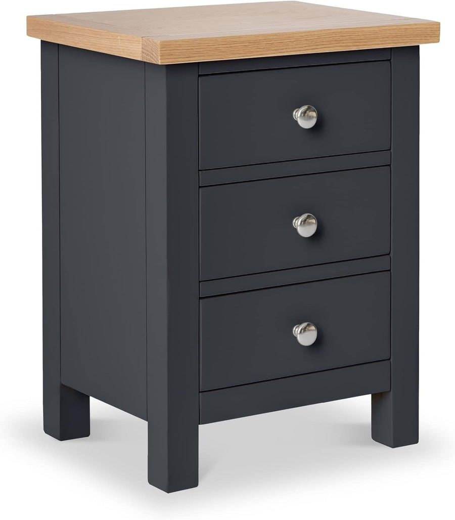 Charcoal Grey 3 Drawer Bedside Table with Solid Oak Top Fully Assembled