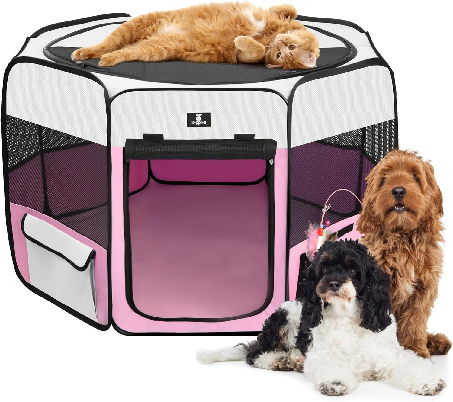 Portable Puppy Playpen Crate Kennel 29.5"x15.5" Small Pink Indoor Outdoor