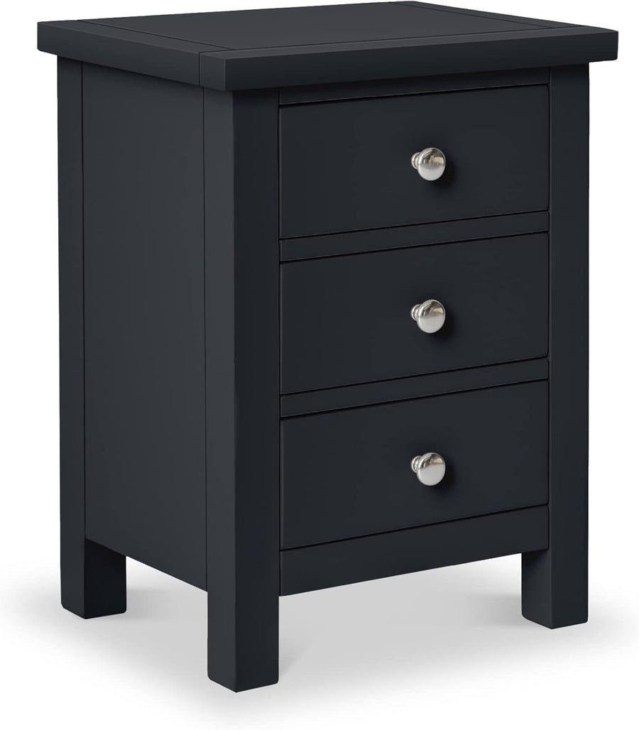 Black Solid Wood 3 Drawer Bedside Table Fully Assembled 42x32x56cm Modern