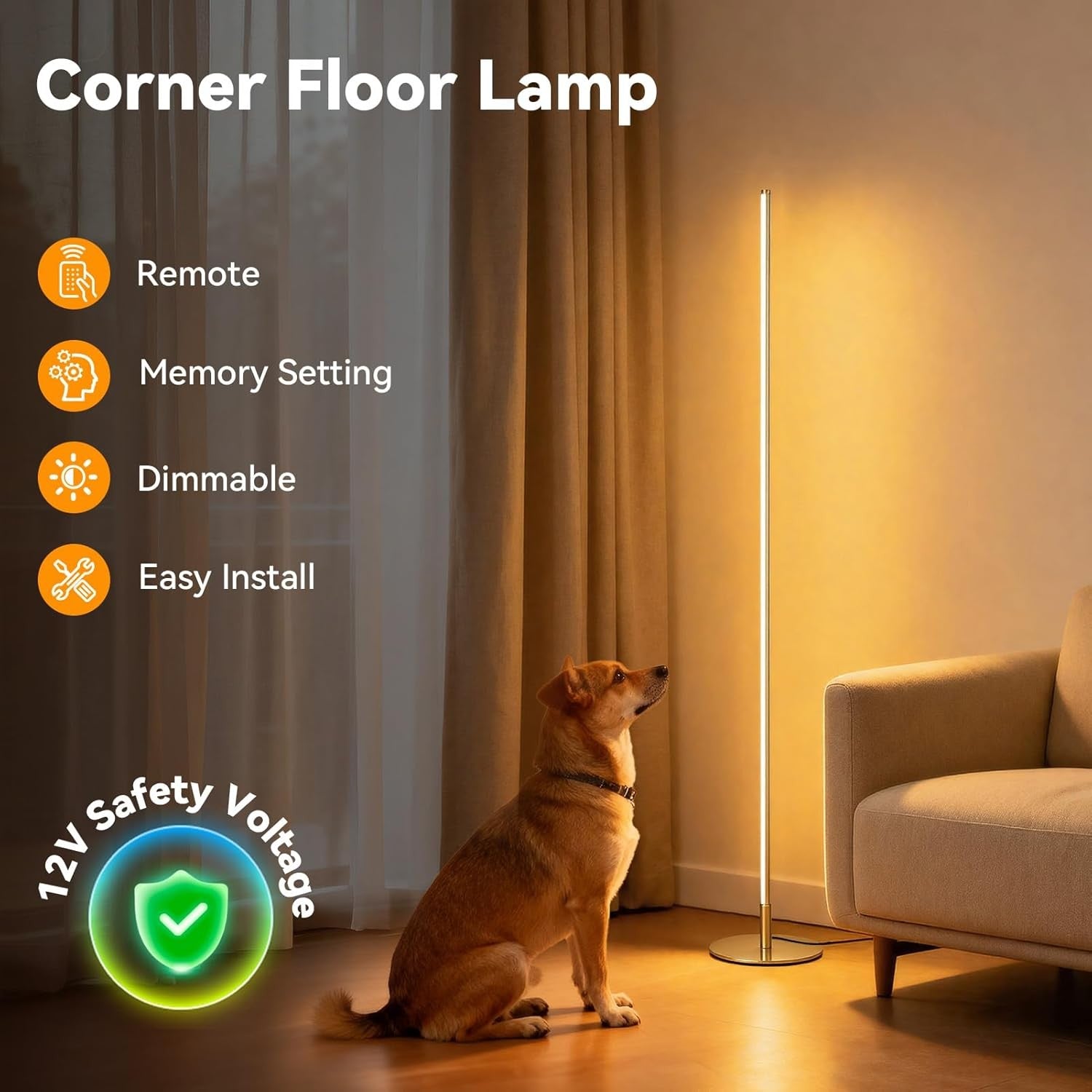 LED Floor Lamp Remote Control Dimmable 3000–6000K Tall Corner Light