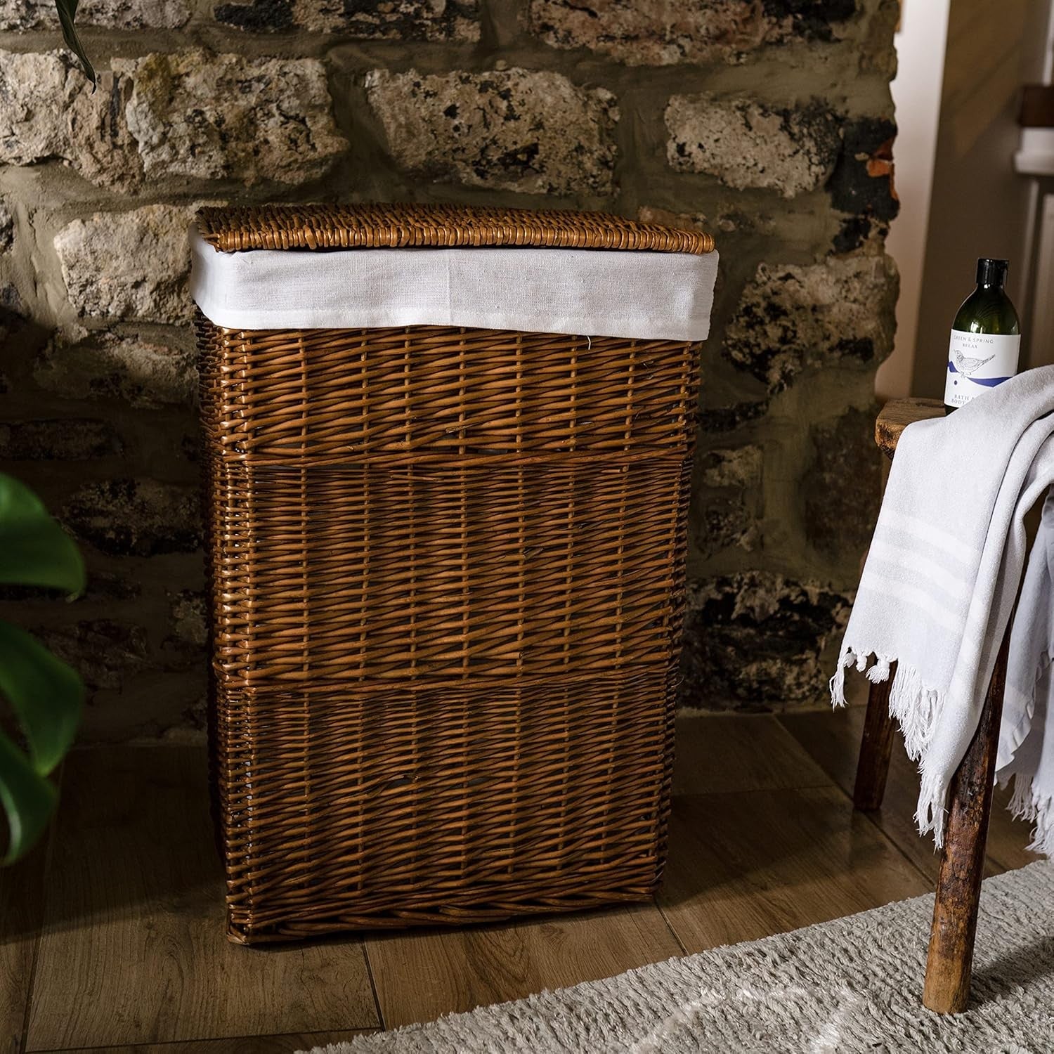 Large Wicker Laundry Basket with Lid & Washable Liner – Distilled Brown Hamper