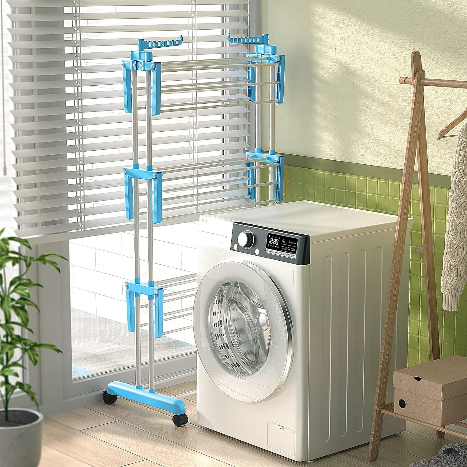 Mobile 3 Level Clothes Drying Trolley Folding Laundry Stand with Wheels